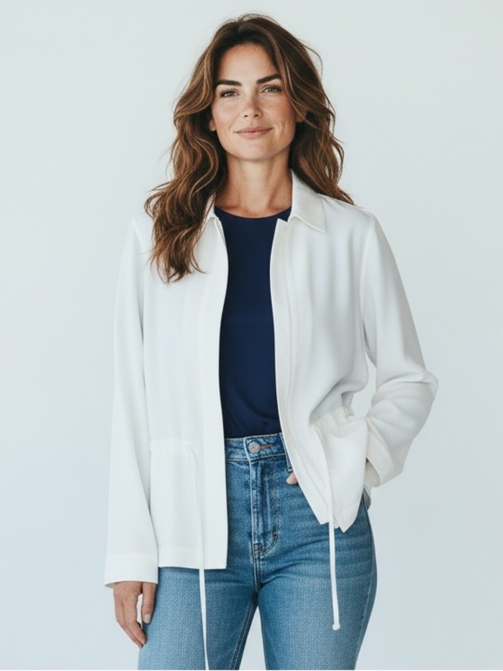 J. Jill Wearever Collection White Zip-Front Jacket - Classic Lightweight, Small